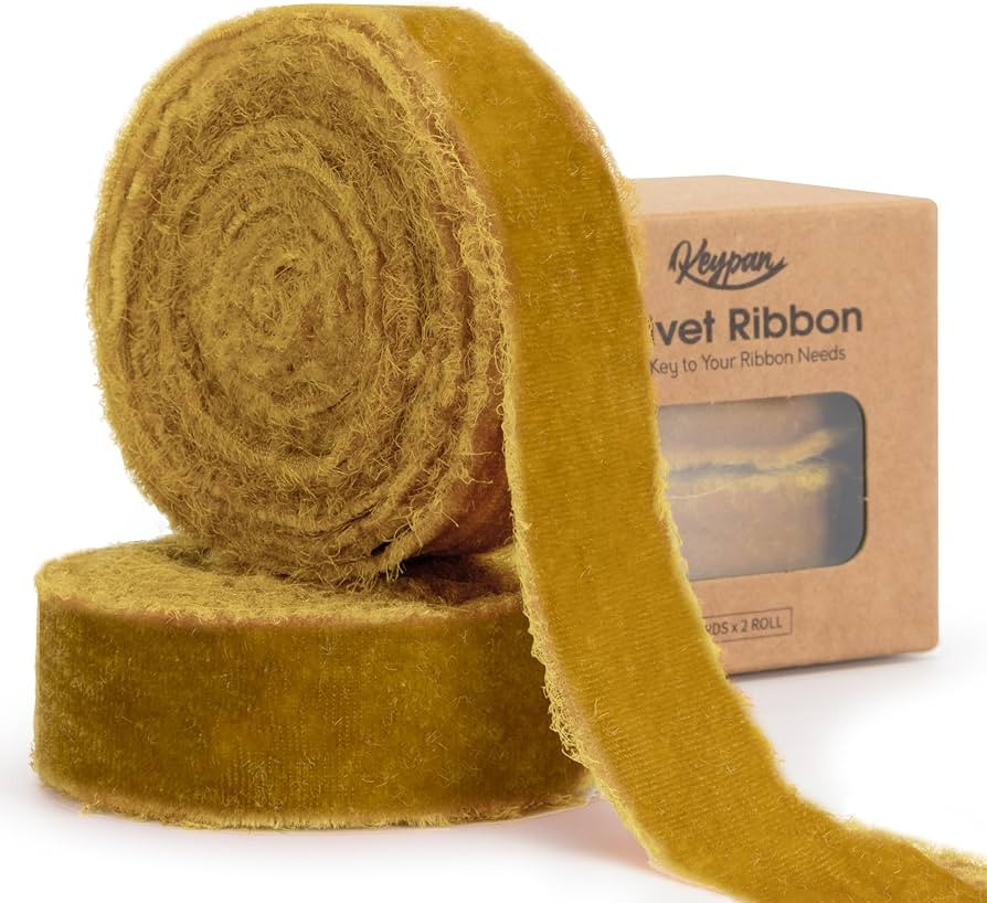 Gold Velvet Ribbon 1 Inch x 6 Yd Handmade Frayed Vintage Thin Ribbons for Christmas Tree Home Dec... | Amazon (US)