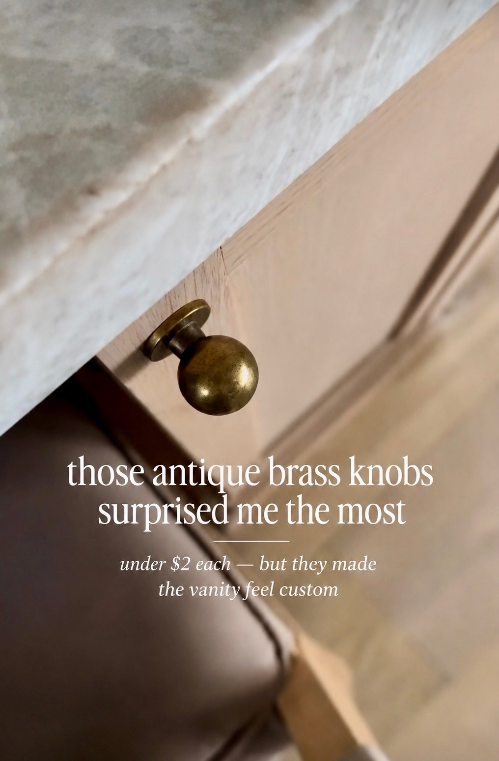 I’m linking the antique brass knobs that completely transformed this vanity. They’re one of those small details that make cabinetry feel more custom, collected, and high-end without a major investment.

I love finding affordable hardware that adds warmth and character. These knobs have the perfect aged brass finish and instantly elevated the entire space. Shop the exact ones I used here.
@Wayfair 
@lowes 
@Nathan James

#LTKSaleAlert #LTKU #LTKHome