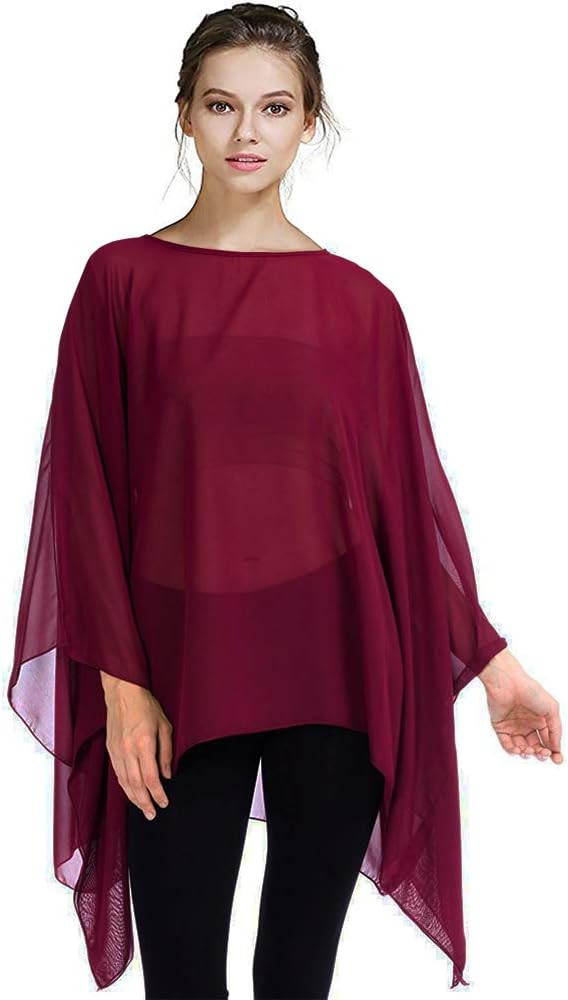 Max Hsuan Womens Summer Solid Sheer Batwing Blouse Chiffon Caftan Poncho Tunic Top Plus Size Cove... | Amazon (CA)