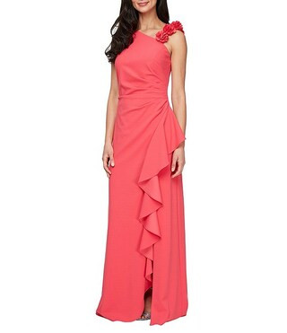 Alex Evenings Long Stretch Crepe Flower Strap Dress | Dillard's | Dillard's