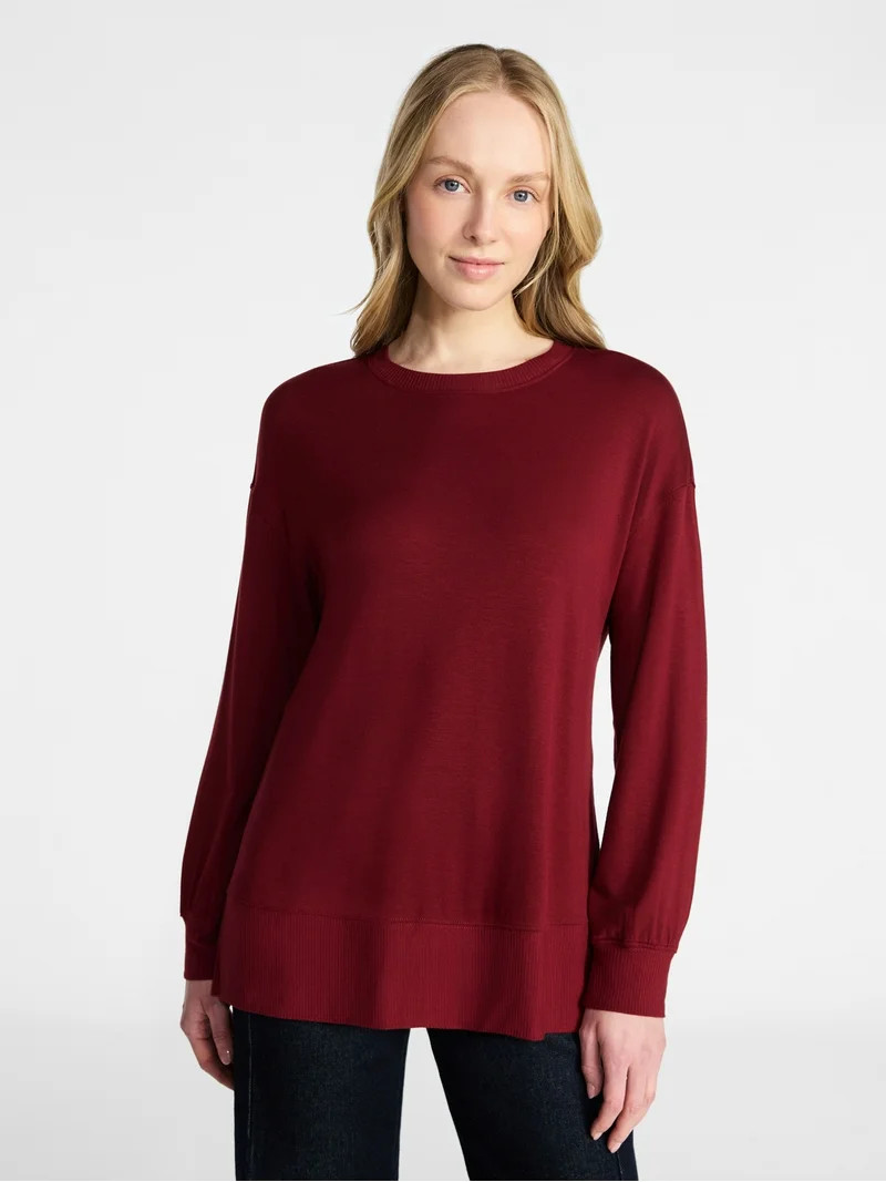 Time and Tru Women's French Terry Tunic Top with Long Sleeves, Sizes XS-XXXL | Walmart (US)
