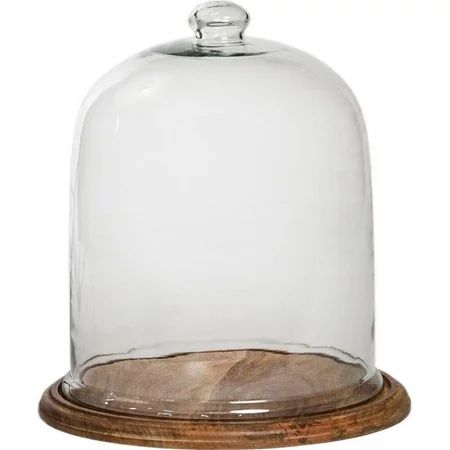 Hurricane Candle Stand Dovetail Hand Blown Glass Brown Mango Wood Base | Walmart (US)