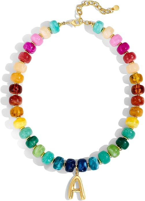 Initial Necklace for Women-Dainty 14K Gold Plated Bubble Letter Pendant Necklace Chunky Colorful ... | Amazon (US)