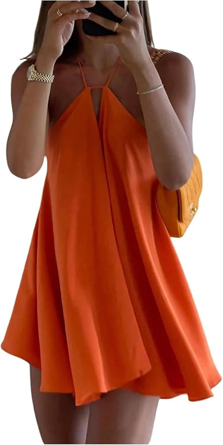 SOLY HUX Women's Mini Dress Halter Neck Sleeveless Tie Backless Swing Flowy Beach Dresses Summer ... | Amazon (US)