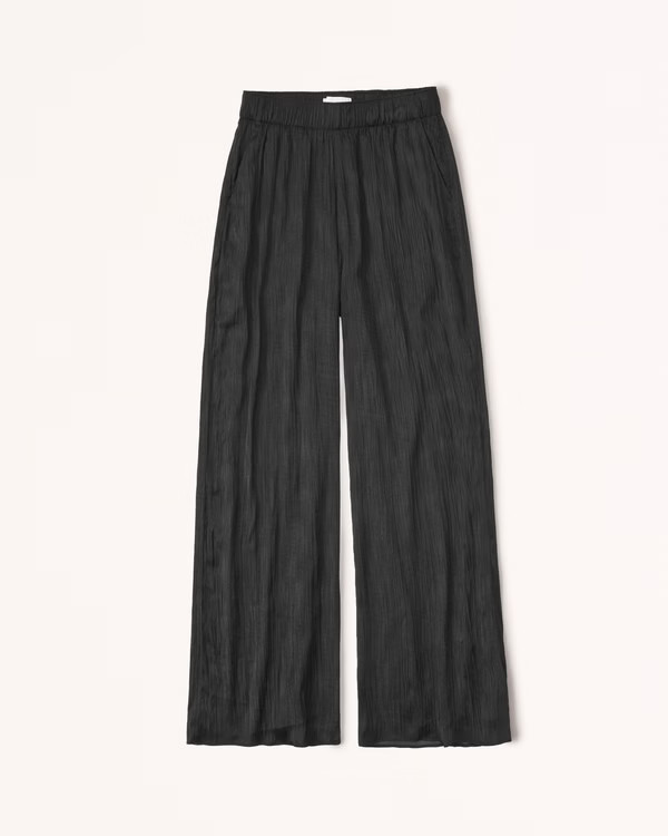 Textured Satin Pull-On Wide Leg Pant | Abercrombie & Fitch (US)
