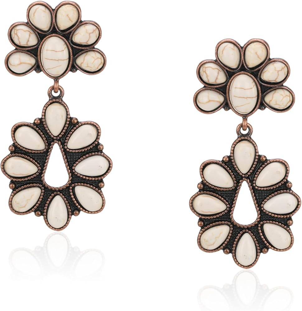 Rustic Couture's Western Turquoise Earrings Boho Vintage Country Statement Jewelry | Amazon (US)