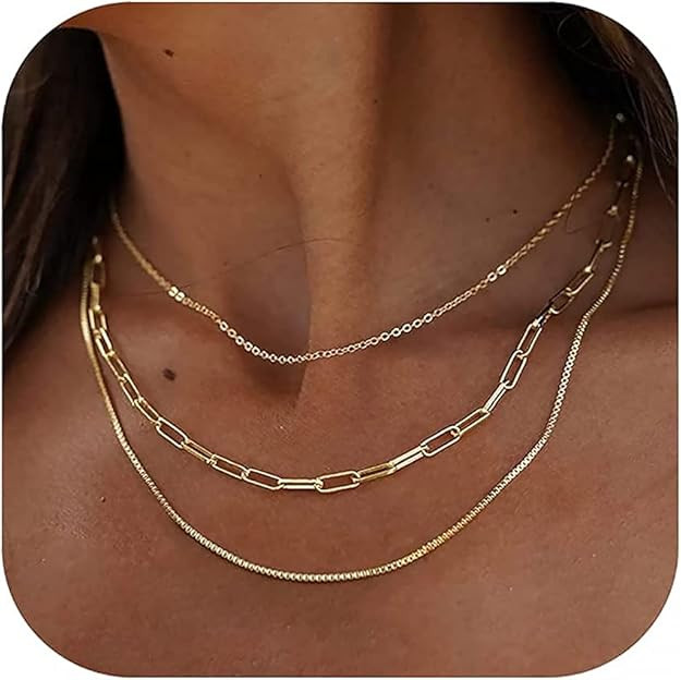 Tewiky Herringbone Necklace for Women Dainty 14k Gold Snake Chain Necklace Layered Gold Herringbo... | Amazon (US)