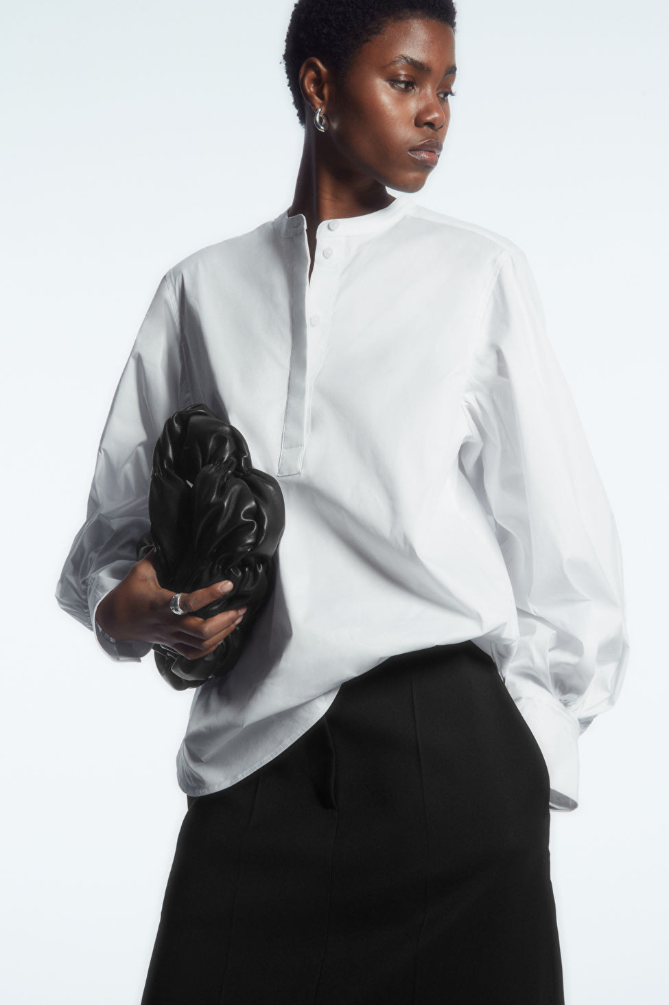 GATHERED GRANDAD-COLLAR BLOUSE - WHITE - COS | COS (EU)
