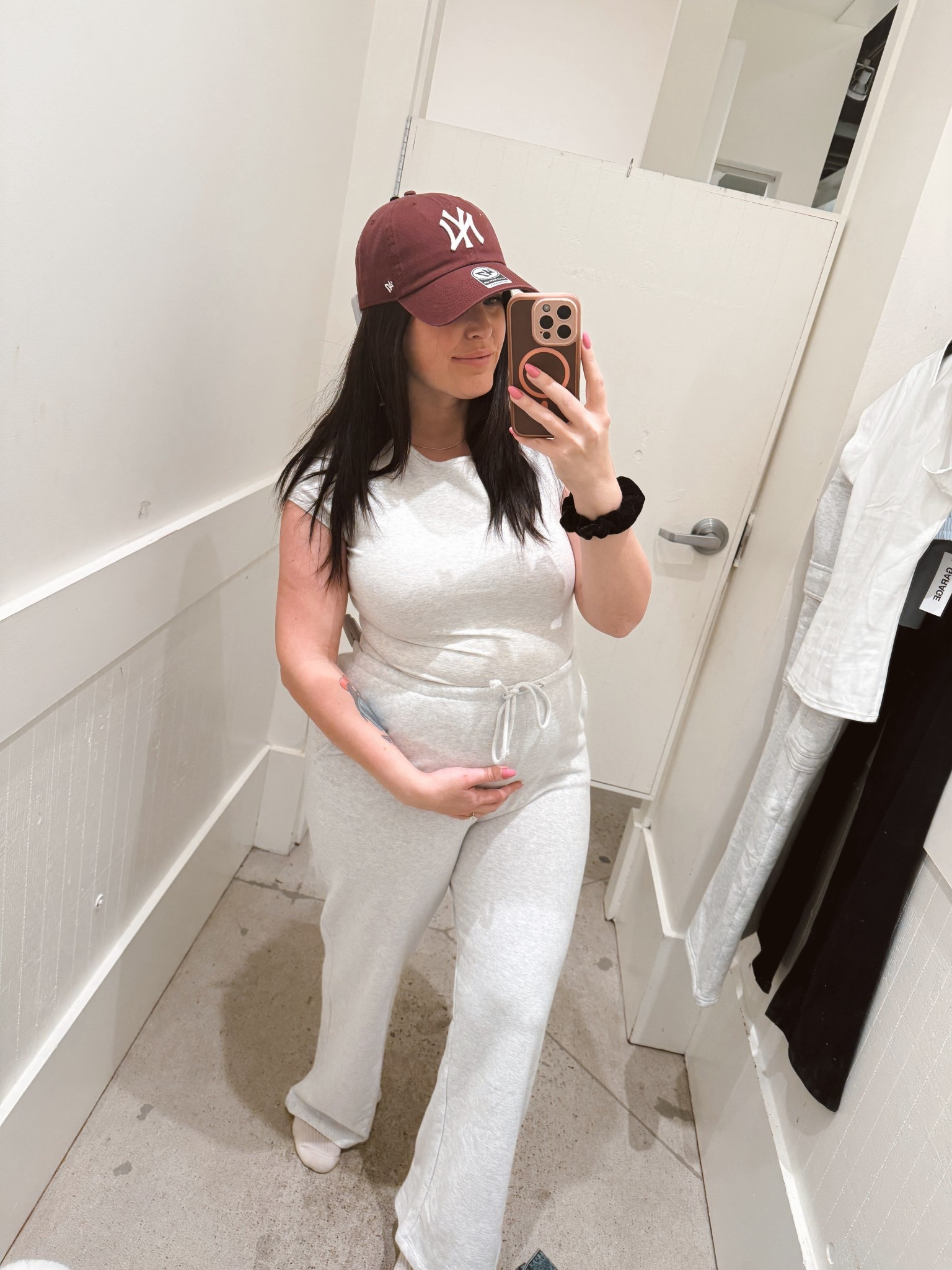 Garage wide leg drawstring pants with grey tee and baseball hat 

#LTKmaternity #LTKcanada #LTKmidsize