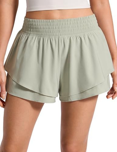 CRZ YOGA Drapey Double Ruffles Athletic Shorts for Women 2.5" - High Waisted Flowy Tennis Workout... | Amazon (US)