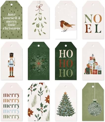Waline 120 Mixed Xmas Tree Nutcracker Hanging Name Tags with Hemp Rope Green Merry Label Tags for... | Amazon (US)