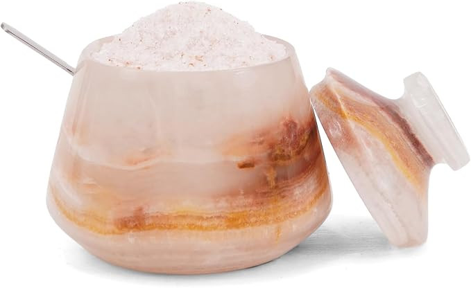Marble Salt Cellar with Lid & Spoon 3" White Onyx Salt Box, Stone Salt Container & Spice Jars, St... | Amazon (US)