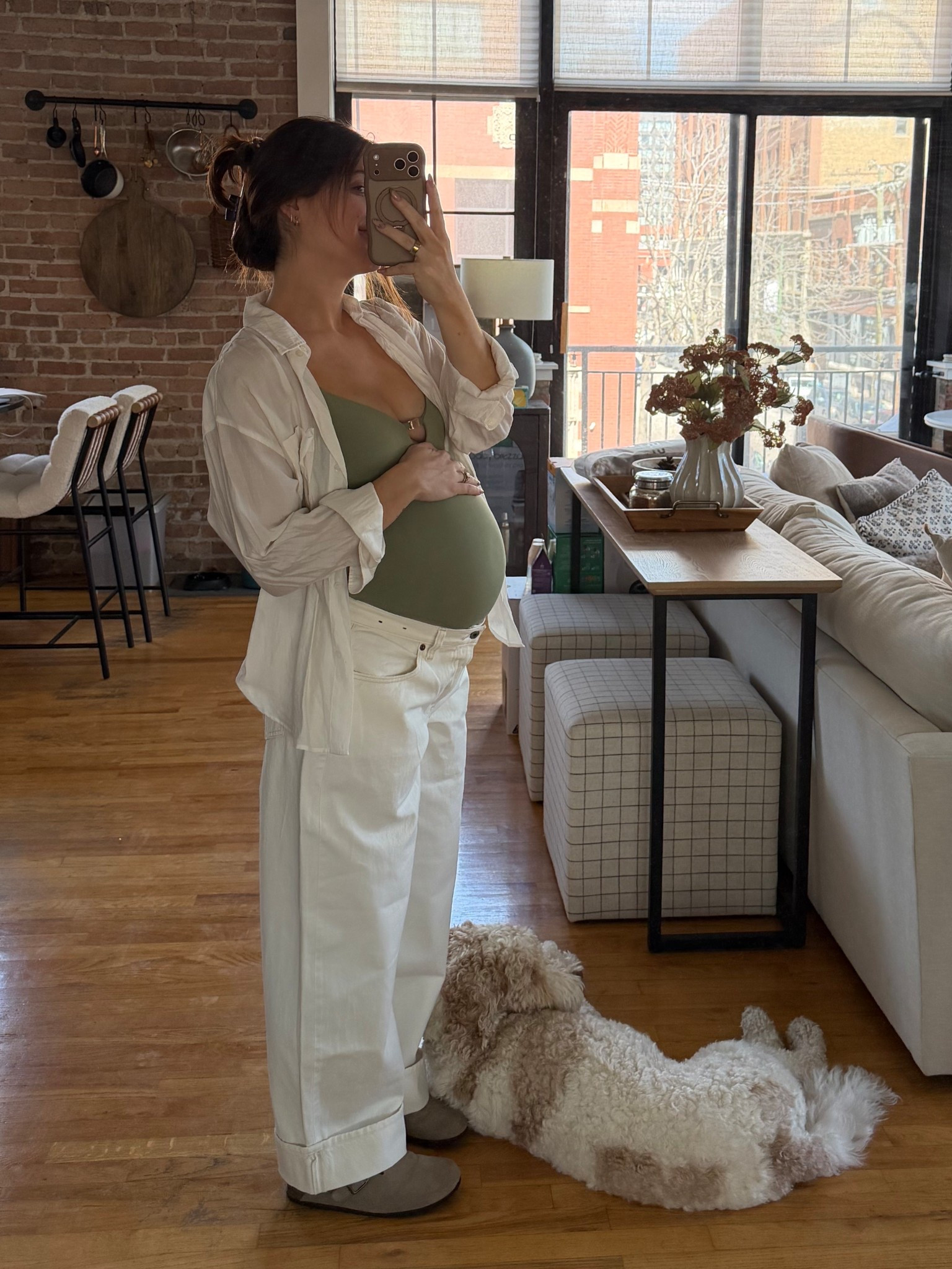 Bump friendly spring capsule wardrobe pieces. I sized up 3 sizes in the jeans for the bump (wearing a 28 short). And small in the button down and medium in the bodysuit (not clipped). 

#LTKBump