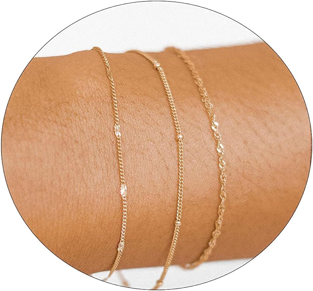 Sewyer Dainty Bracelet for Women 14K Gold Plated Cross Pearl CZ Leaf Bracelets Set Gold Layering ... | Amazon (US)