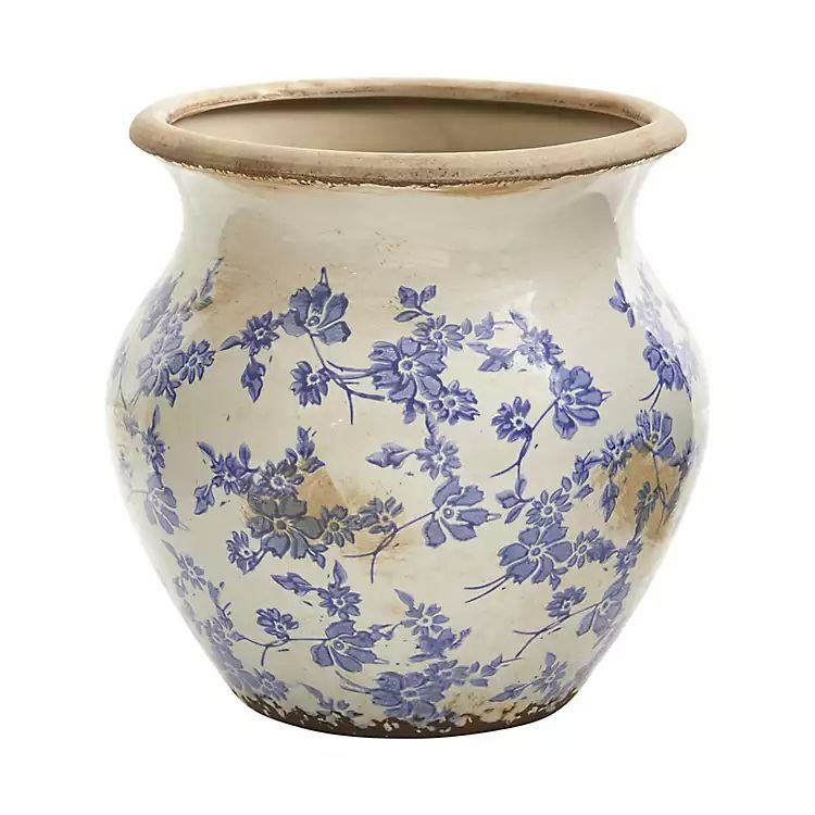 Blue Bulous Floral Scroll Ceramic Vase, 10 in. | Kirkland's Home
