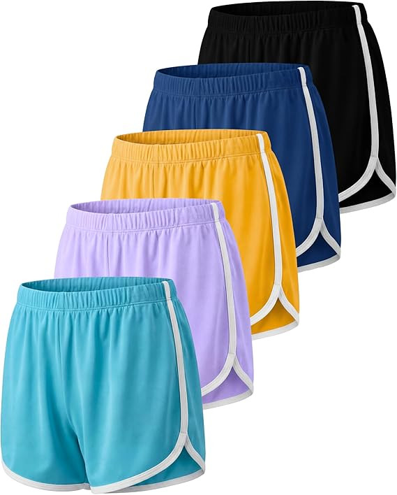 Real Essentials 5 Pack: Girls' Dry-Fit Athletic Dolphin Shorts for Youth Kids Teens Running Gym S... | Amazon (US)
