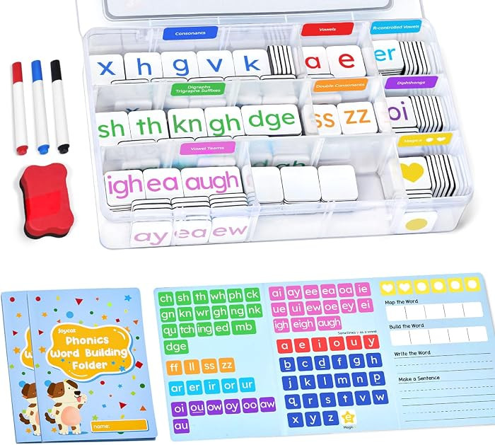 JoyCat 265 Phonics Magnetic Letter Tiles, with 3 Word Building Folder | Amazon (US)
