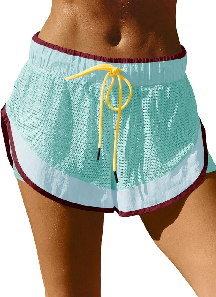 Fisoew Women Athletic Shorts 2 in 1 Running High Split Color Block Workout Yoga Mesh Shorts Pocke... | Amazon (US)