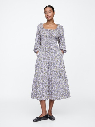 Smocked Squareneck Midi Dress | Gap Factory