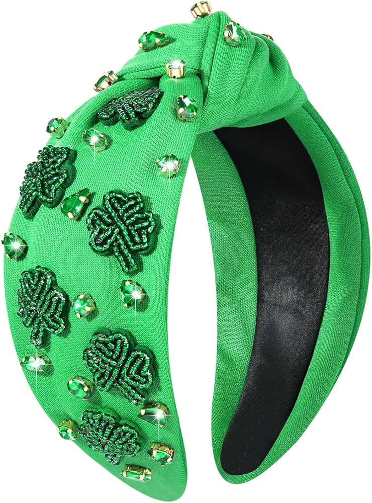 NVENF St.Patrick's Day Headband for Women Green Shamrock Knotted Headbands Rhinestone Crystal Luc... | Amazon (US)