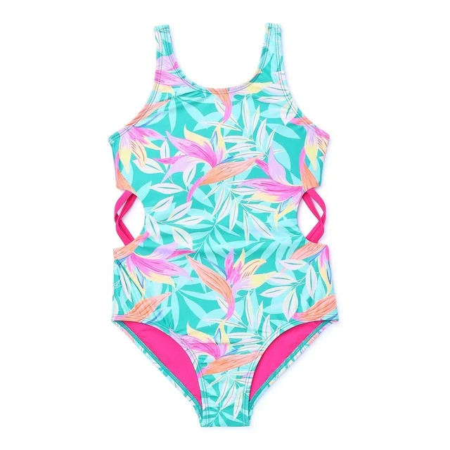 Wonder Nation Girls One-Piece Tropical Swimsuit with Cutouts and UPF 50, Sizes 4-18 & Plus | Walmart (US)