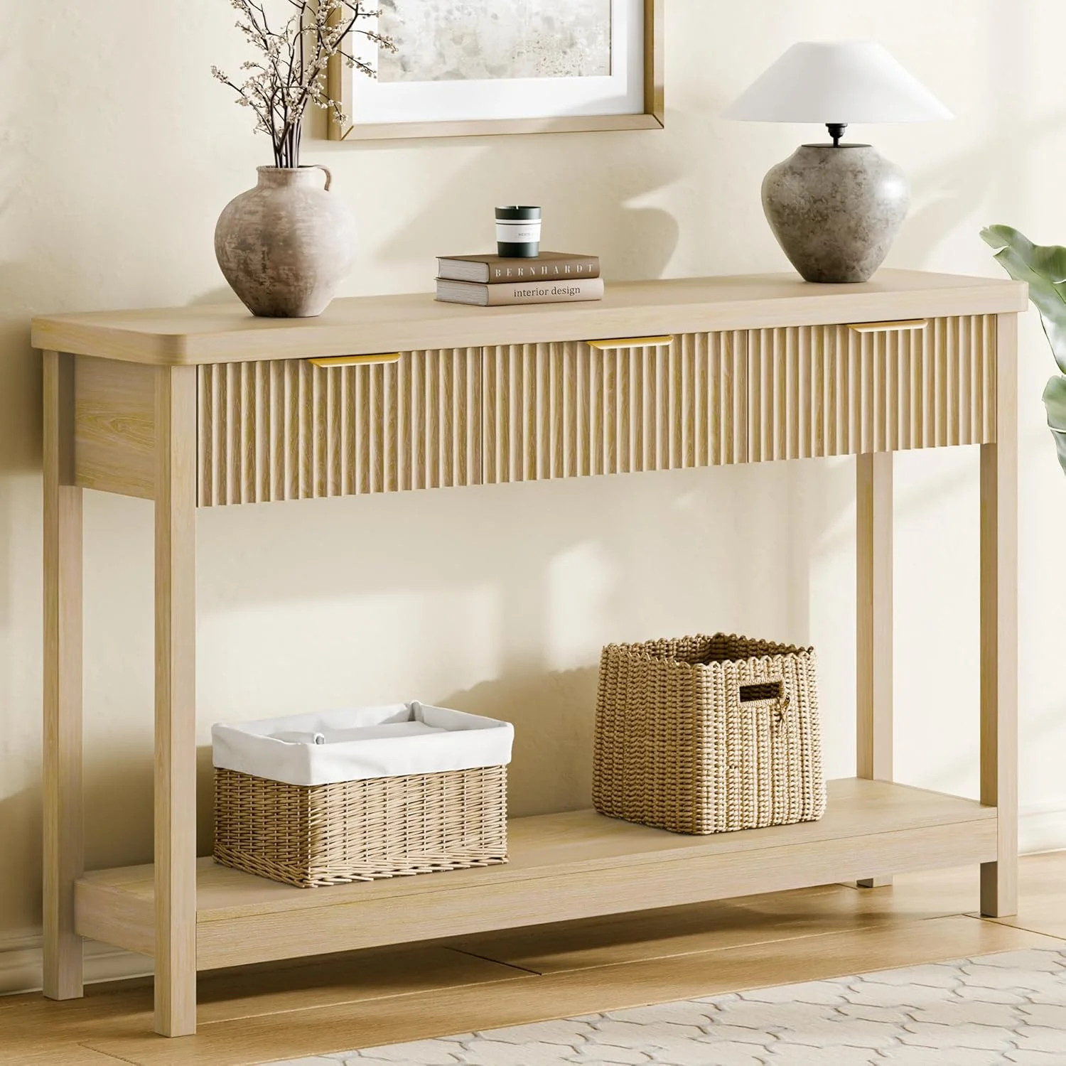 Lulive 51" Fluted Console Table for Entryway, Entryway Table with 3 Wooden Drawers, Farmhouse Beh... | Walmart (US)