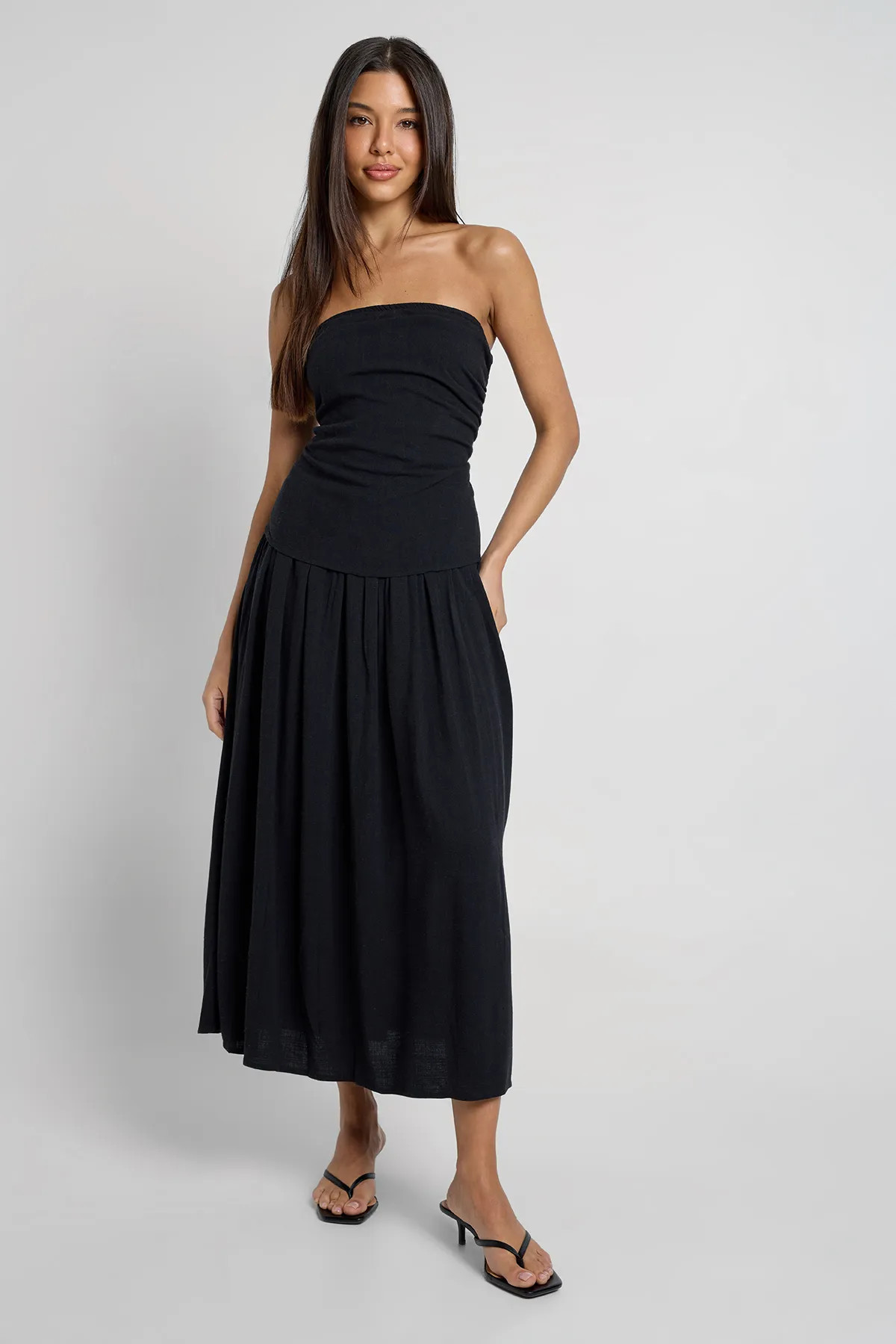 Premium Linen Bandeau Midaxi Dress | Boohoo.com (UK & IE)