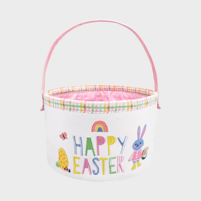 Round Canvas Embroidery 'Happy Easter' Decorative Basket White Base - Spritz™ | Target
