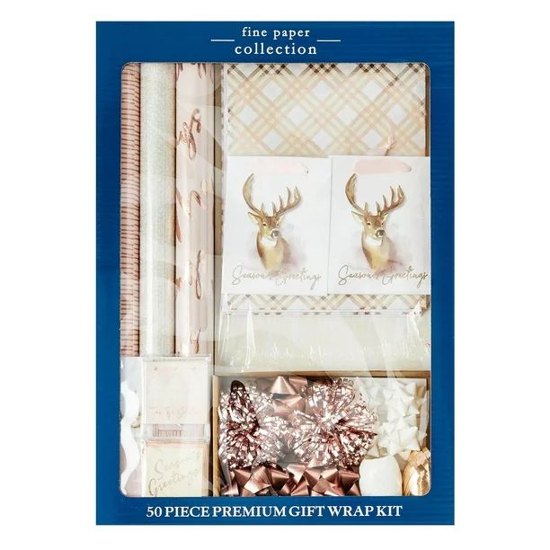 Holiday Time Fine Paper Collection 50 Piece Premium Gift Wrap Kit, Rose Gold - Walmart.com | Walmart (US)