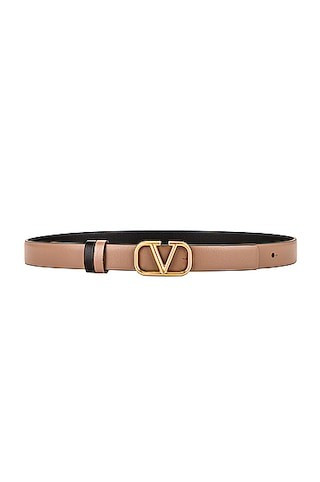Valentino Garavani VLogo Belt in Smokey Brown & Nero - Brown. Size 95 (also in ). | FWRD 