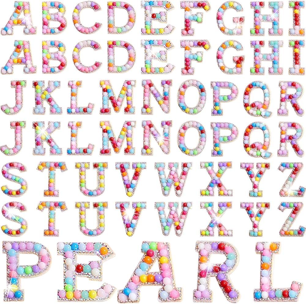 52 Pcs Iron on Letters Pearls Rhinestone English Patches Alphabet A-Z Glitter Pearl Sew On Patche... | Amazon (US)