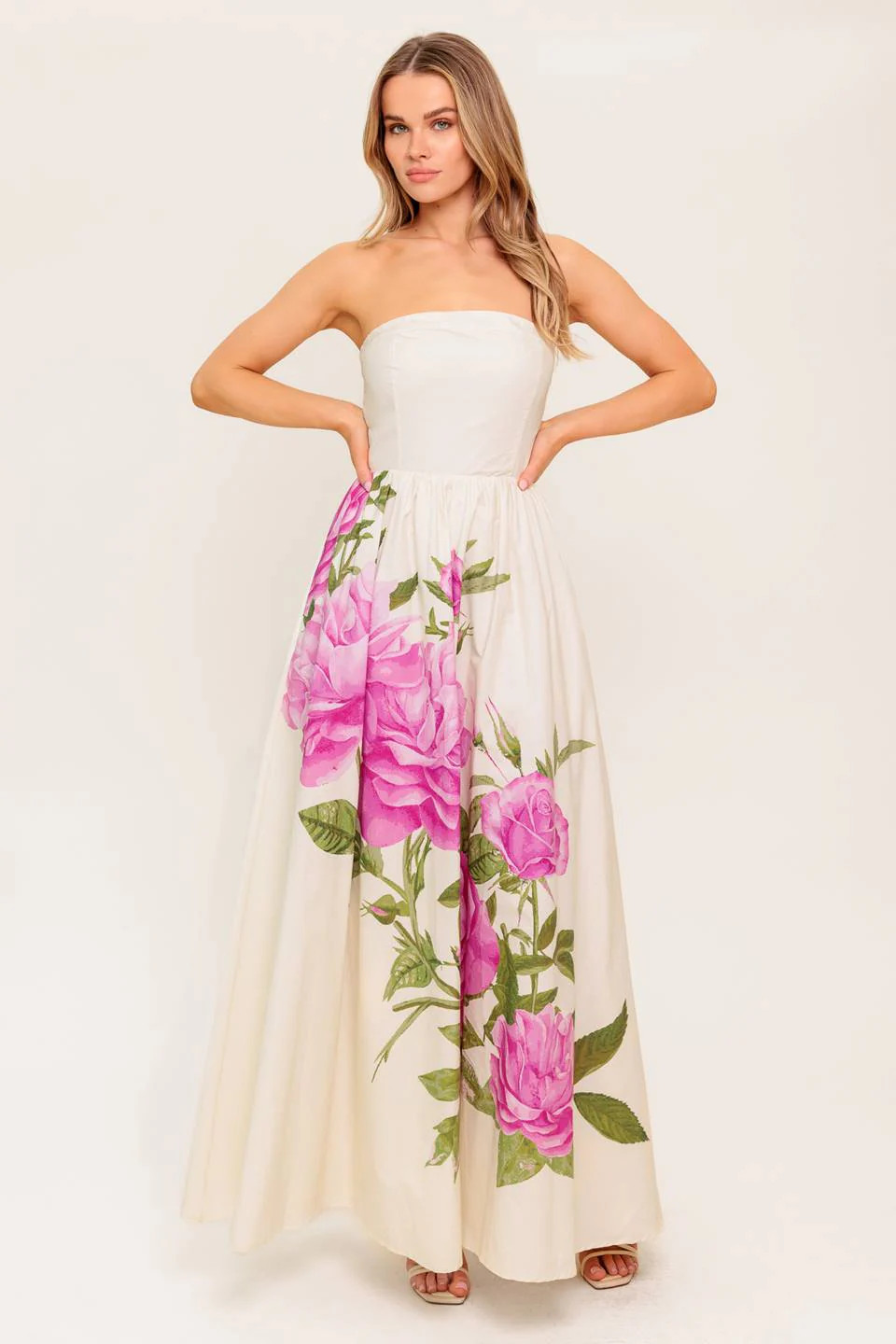 CAUGHT IN THE BREEZE STRAPLESS FLORAL MAXI DRESS | Lady Black Tie