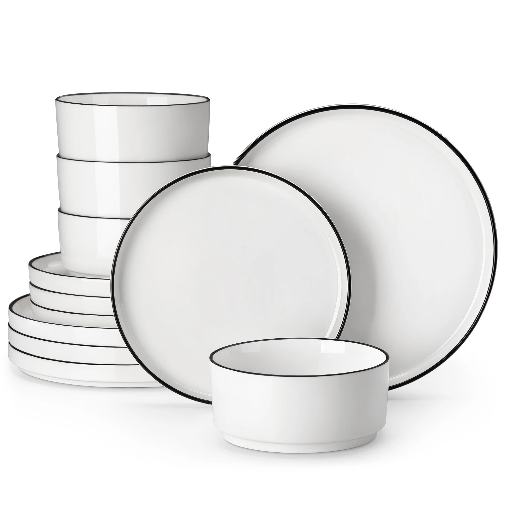 vancasso 12 pcs Dinnerware Sets, Plates and Bowls Set for 4, Ceramic Dinner Set, White | Walmart (US)