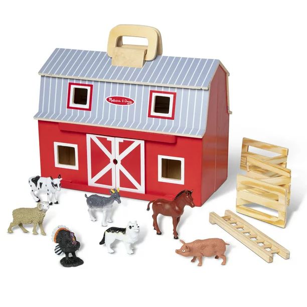 Melissa & Doug Fold and Go Wooden Barn With 7 Animal Play Figures - Walmart.com | Walmart (US)