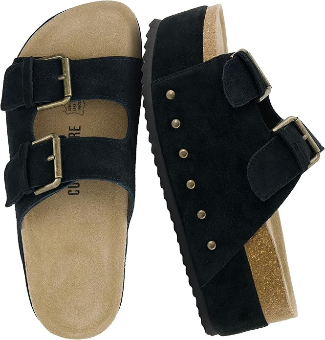 CUSHIONAIRE Guru Platform Sandals Women Footwear – Comfortable Genuine Leather Footbed Studded ... | Amazon (US)
