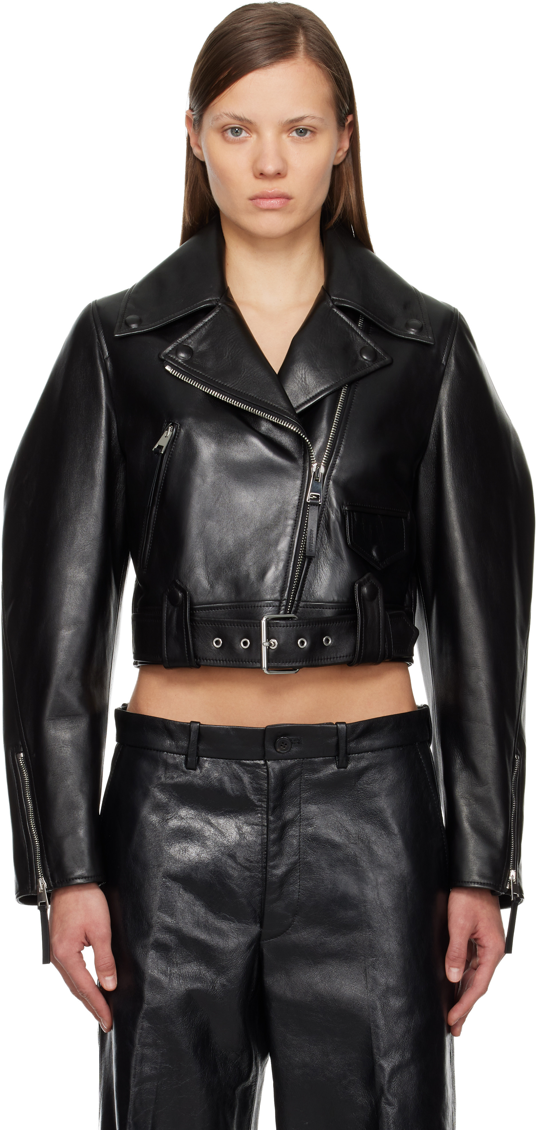 Givenchy Black Cropped Cocoon Leather Biker Jacket | SSENSE