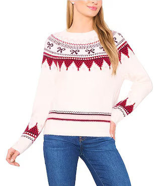 CeCe Bow Far Isle Round Neck Long Sleeve Sweater | Dillard's | Dillard's