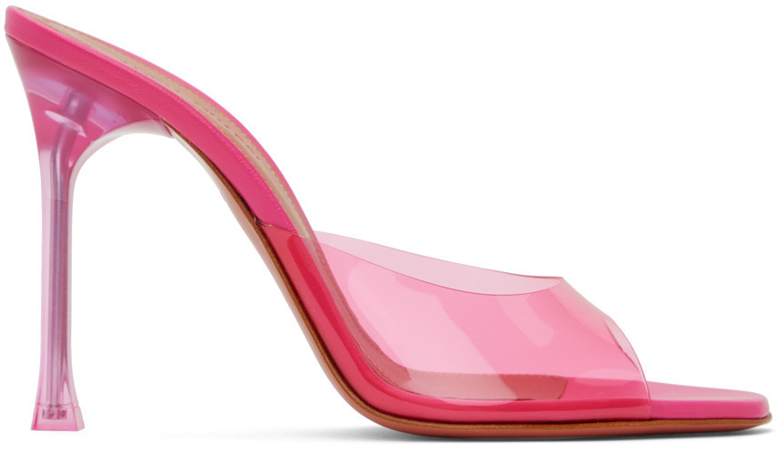 Amina Muaddi Pink Alexa Glass Slipper 105 Heeled Sandals | SSENSE