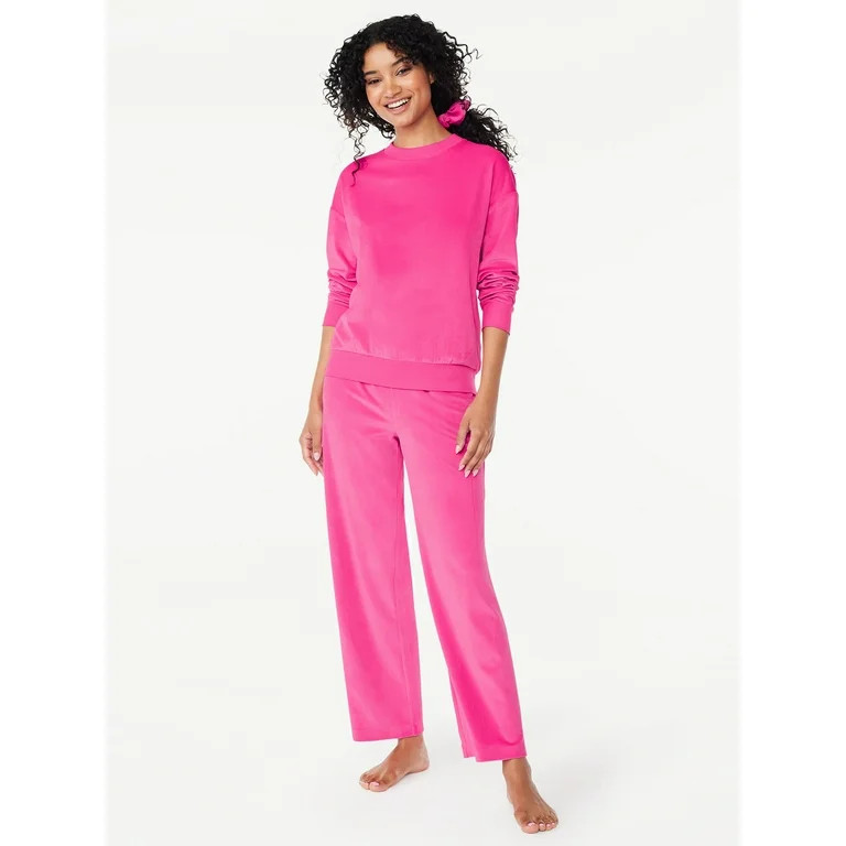 Joyspun Women's Ribbed Velour Top and Pants Pajama Set with Oversized Scrunchie, 3-Piece, Sizes S... | Walmart (US)