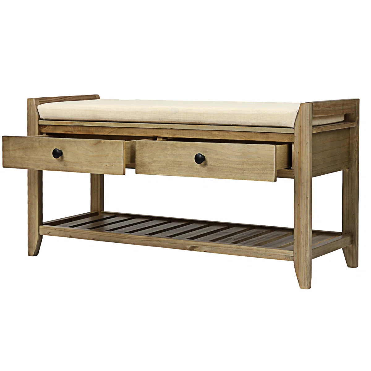 Alexandria Wood Storage Bench, Shoe Rack with Cushioned Seat and Drawers, Multipurpose Entryway S... | Wayfair North America