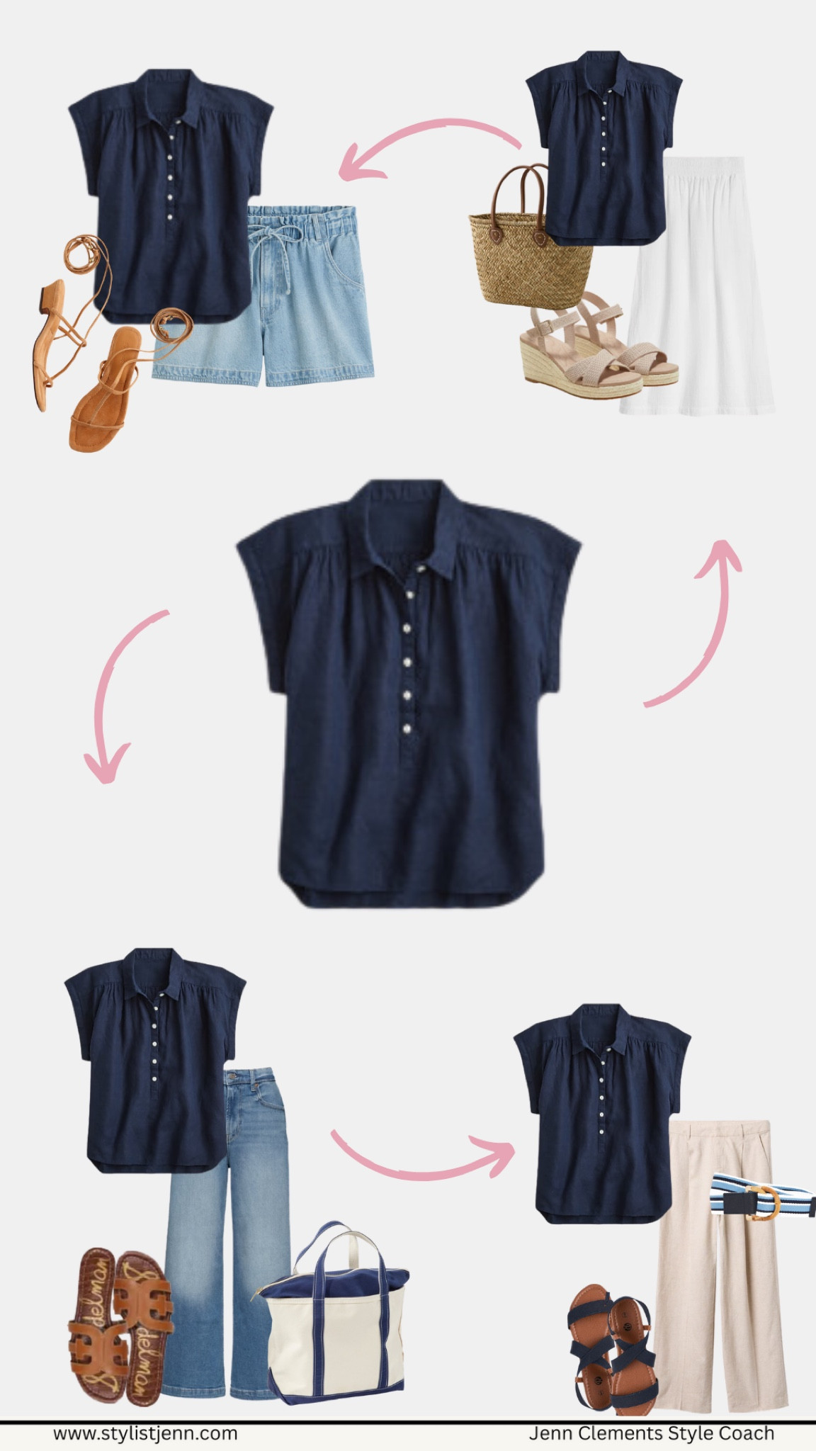 One navy linen shirt → five summer outfits ☀️💙 This shirt is a capsule essential for hot weather: it breathes, layers beautifully, and works with denim, linen, or skirts. I styled it five ways to show how versatile it can be — from beachy casual to pulled-together polished.
📌 Tap through to shop each piece + recreate the looks for your own summer capsule! #summerstyle #linenlove #over40style #capsulewardrobe #navyshirt

#LTKStyleTip #LTKSummerEdit #LTKOver40