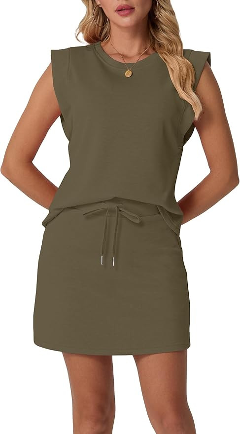 GRECERELLE 2026 Women's Summer 2 Piece Skort Set Cap Sleeve Round Neck Top & Tennis Skirt with Po... | Amazon (US)