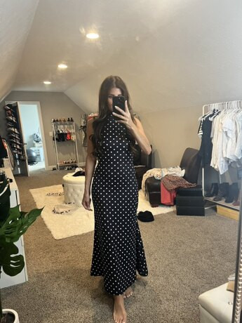 COSMINA Elegant Women Spring/ Fall Polka Dot Printed Stand Collar Sleeveless Fish-Tail Long Old M... | SHEIN