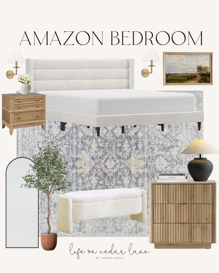 Amazon Bedroom Inspo - refresh your bedroom with these gorgeous finds from Amazon! Loving this beautiful area rug and luxe-look bed. A faux tree and floor length mirror are the perfect accessories! 

#amazonbedroom #dresser #nightstands 

#LTKhome