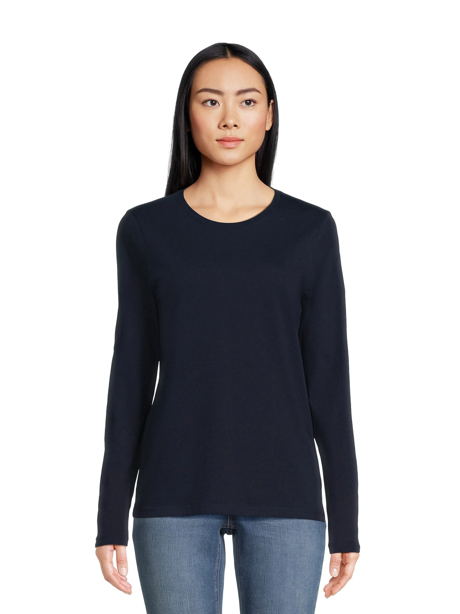 Time and Tru Women's Core Tee with Long Sleeves, Sizes S-3XL | Walmart (US)