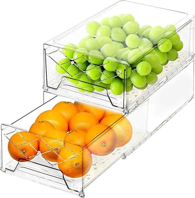 bealy 2 Pack Fridge Drawer with with Drain Board,Pull Out Refrigerator Organizer Bins BPA-free Fr... | Amazon (US)