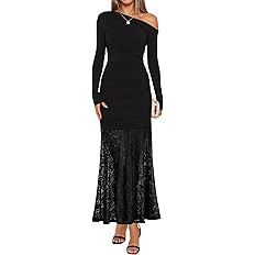 ZESICA Women's Long Sleeve Off Shoulder Bodycon Dresses Fall 2025 Ruched Lace Wedding Guest Cockt... | Amazon (US)