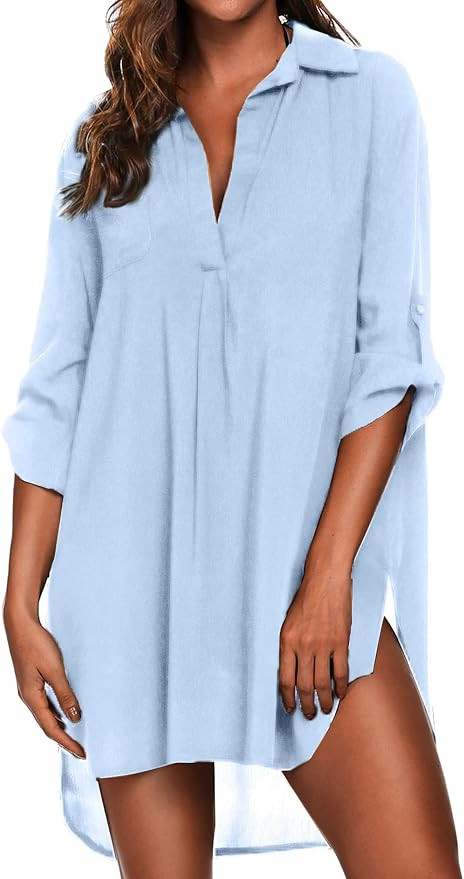 Ekouaer Women's Swimsuit Beach Cover Up Shirt Bikini Beachwear Bathing Suit Beach Dress | Amazon (US)
