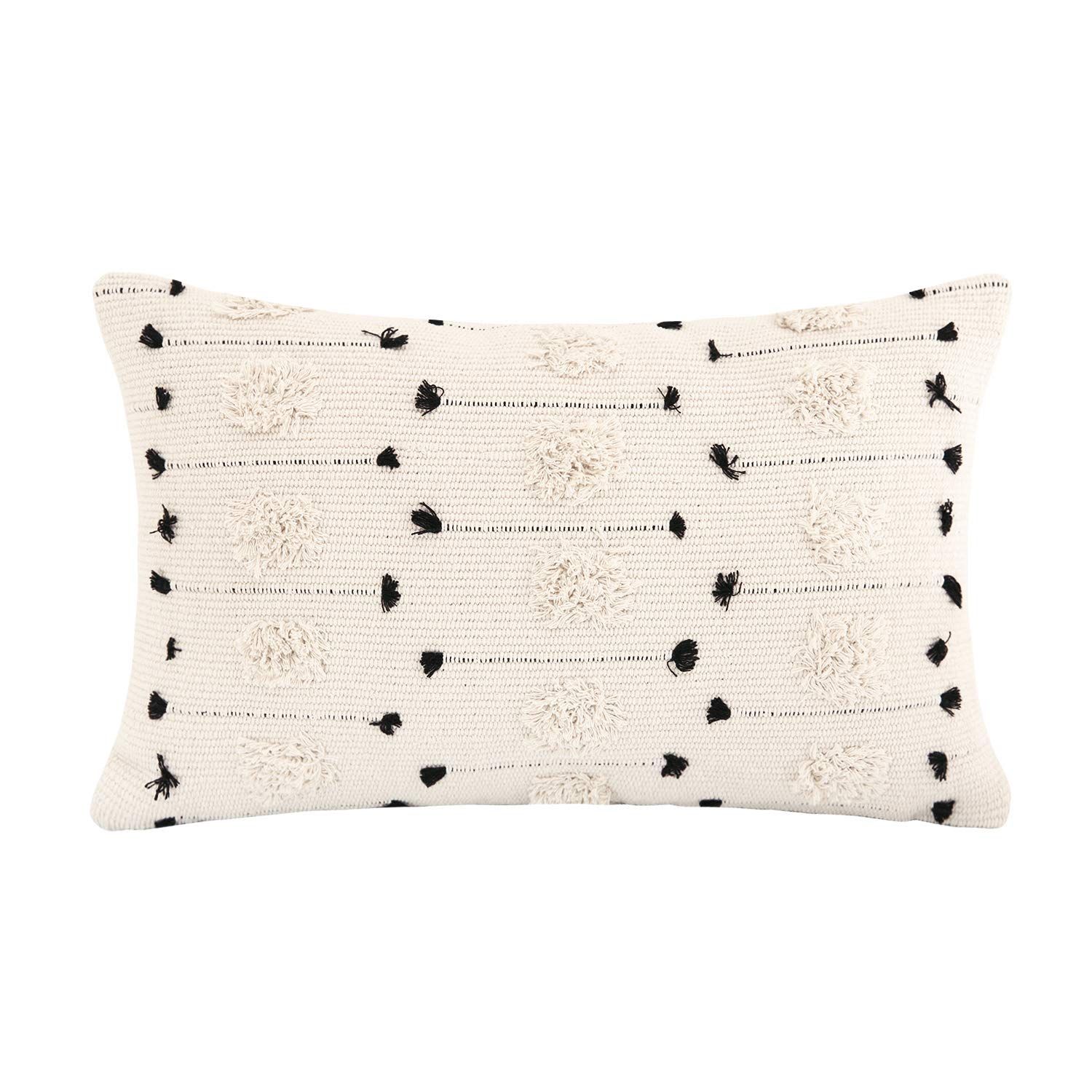 12x20 Inch White and Black Tufted Lumbar Throw Pillow Cover with Zipper Pillowcase Case for Couch Li | Amazon (US)