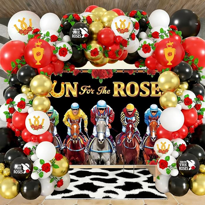 Derby Balloons Garland Arch Kit Kentucky Horse Derby Party Decorations with Roses Garland and Run... | Amazon (US)